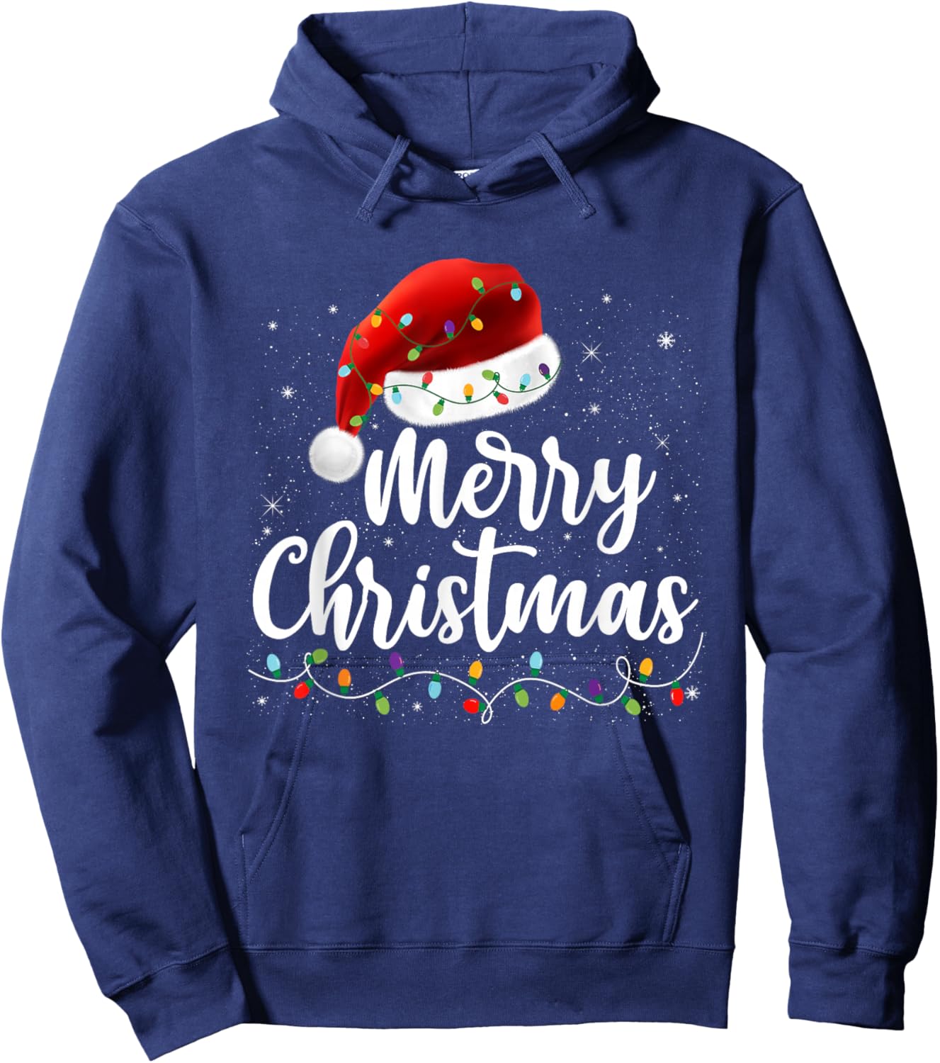 Merry Christmas Lights Red Santa Hat Xmas Family Men Women Hoodie - Hoodie | Navy