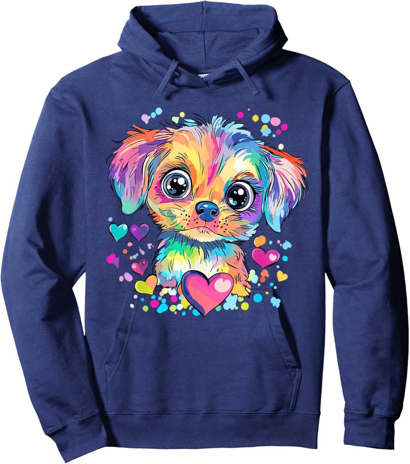 Rainbow Puppy with Hearts Hoodie - Hoodie | Navy