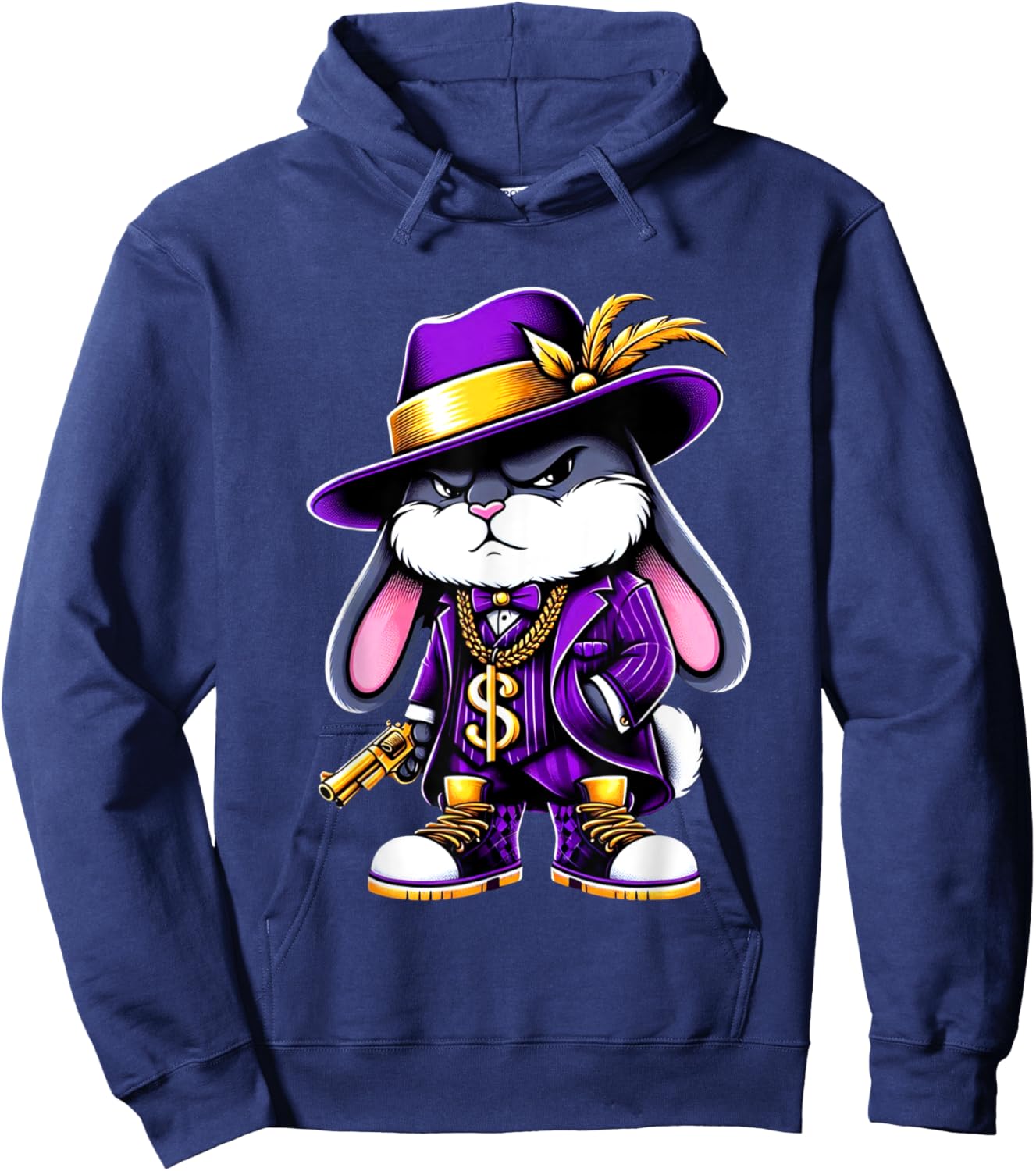 Thug Bunny Pimp Gangster Rabbit With Gun Rabbit Lovers Art Hoodie - Hoodie | Navy