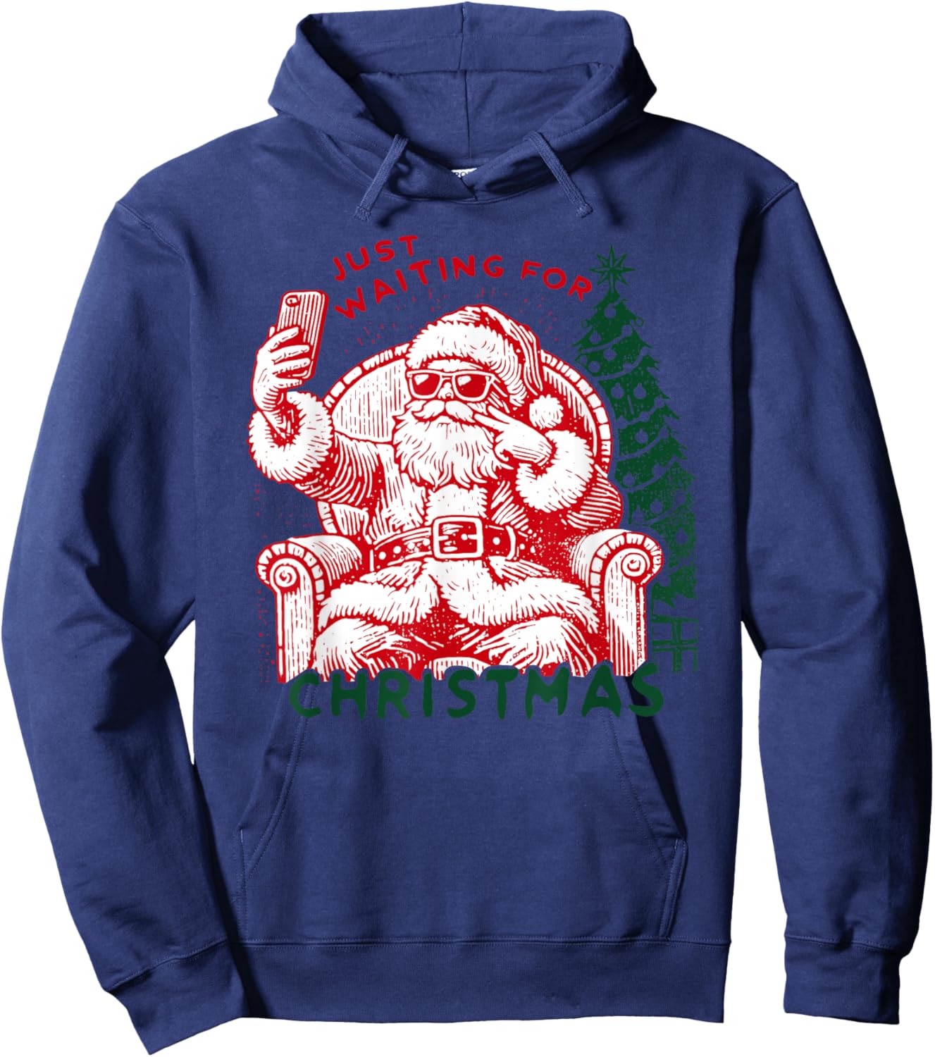 Retro Just Waiting For Christmas, Christmas Funny Santa Hoodie - Hoodie | Navy