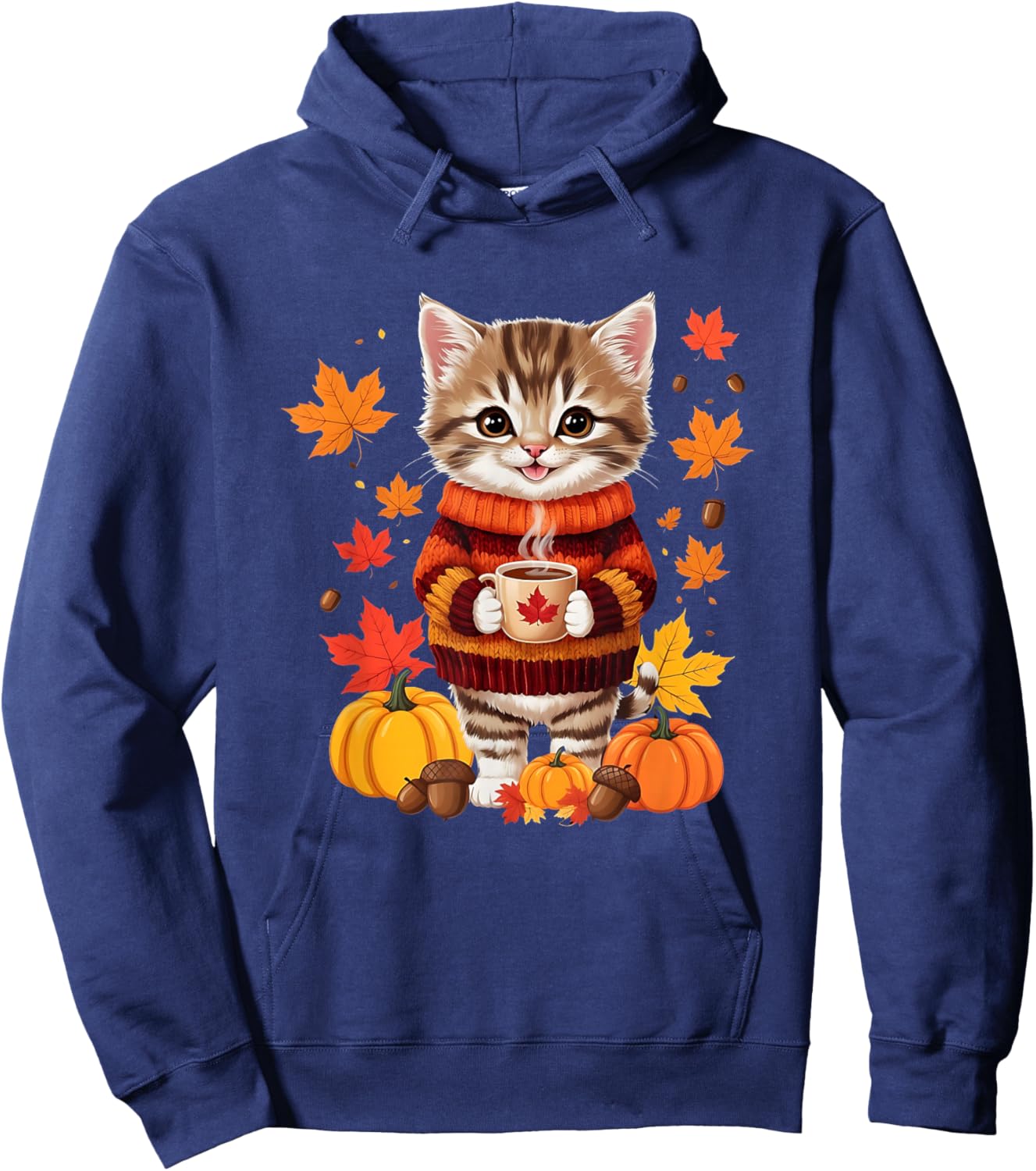 Cute Kitten with Jumper Funny Autumn Graphic Hoodie - Hoodie | Navy