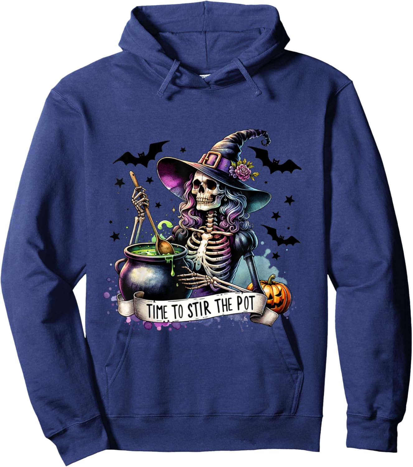 Time To Stir the pot Skeleton Woman Witch Halloween Pin-Up Hoodie - Hoodie | Navy