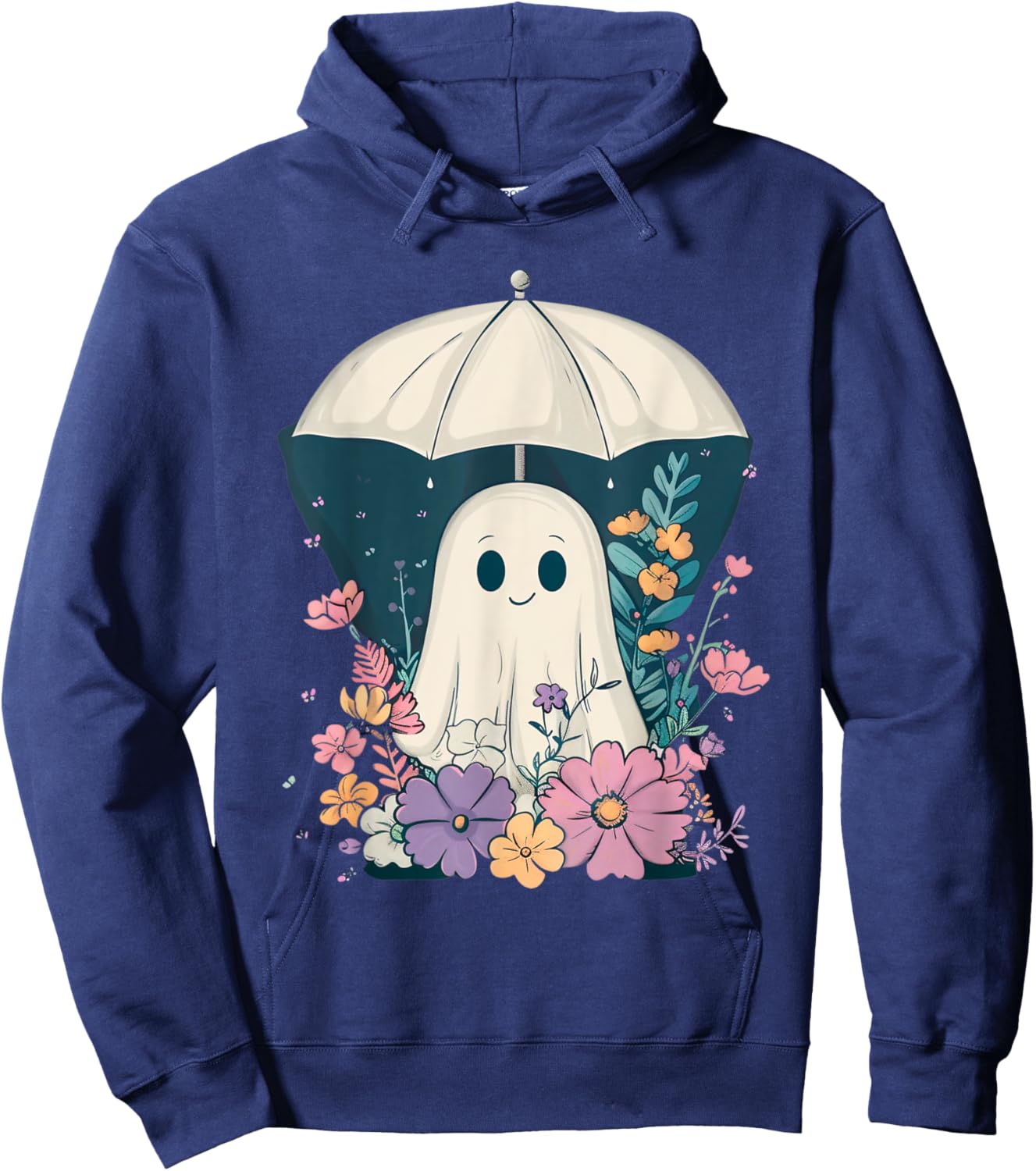 Cute Boho Ghost Under Umbrella Halloween Party Ghost Costume Hoodie - Hoodie | Navy