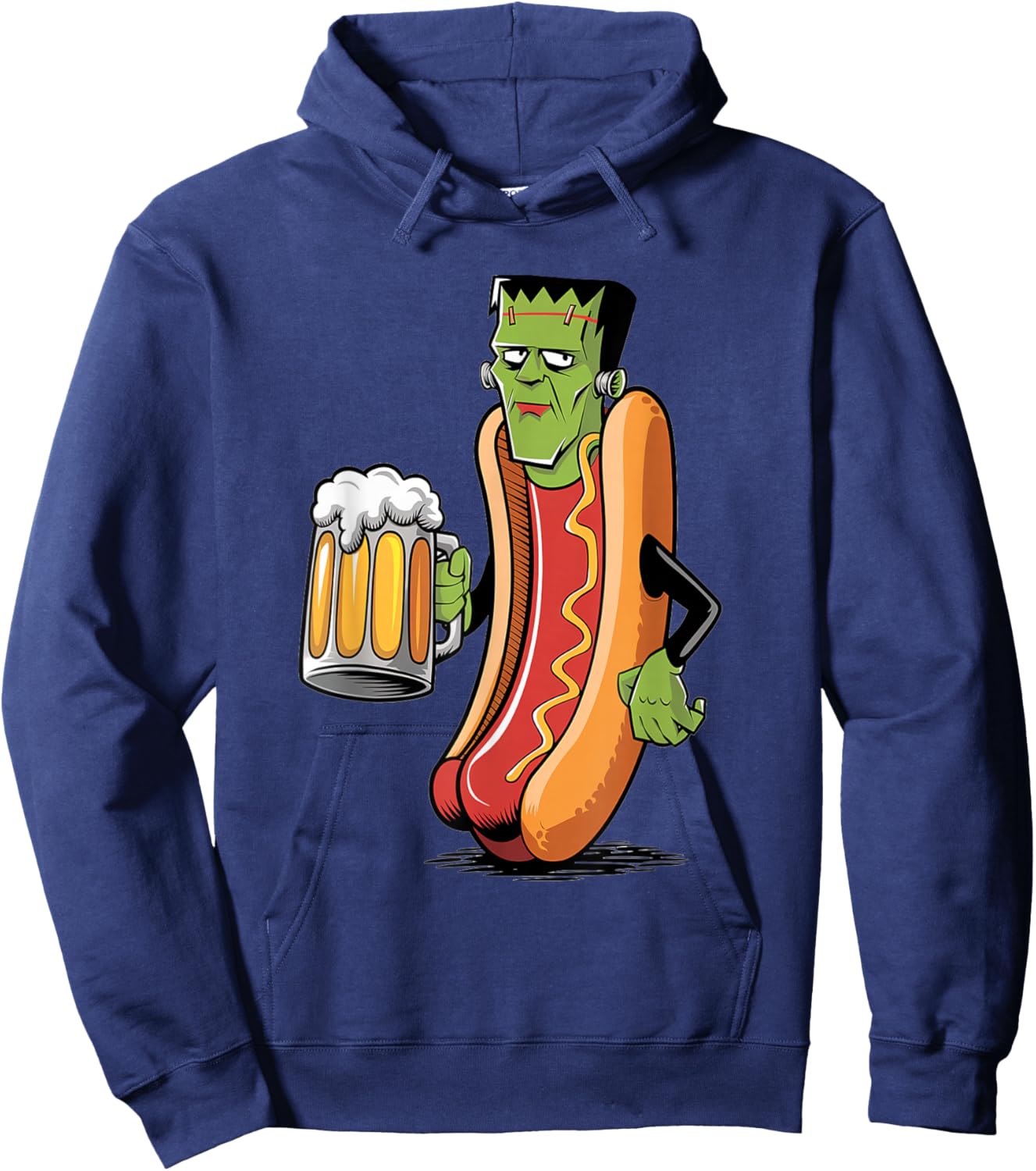 Frank And Stein Funny Adult Costume Hot Dog and Beer Hoodie - Hoodie | Navy