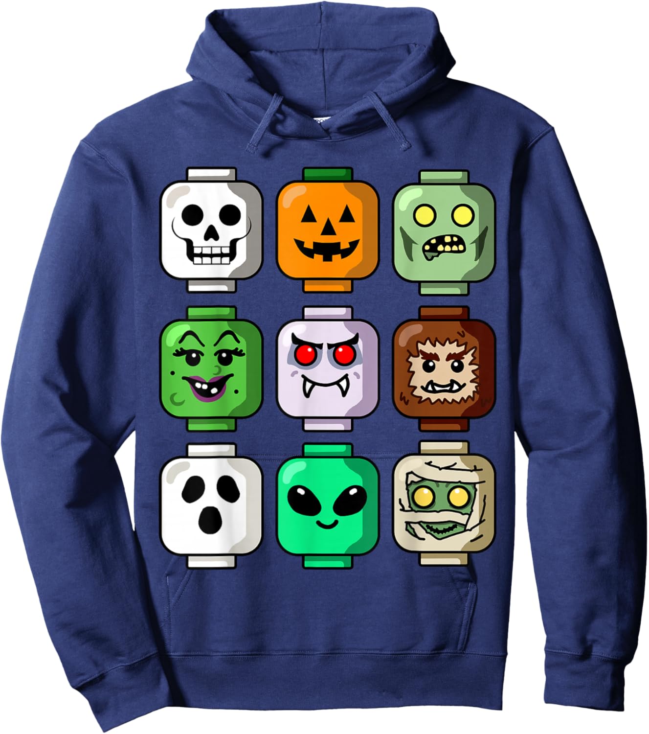 Halloween Building Brick Head Pumpkin Ghost Zombie Boys Hoodie - Hoodie | Navy