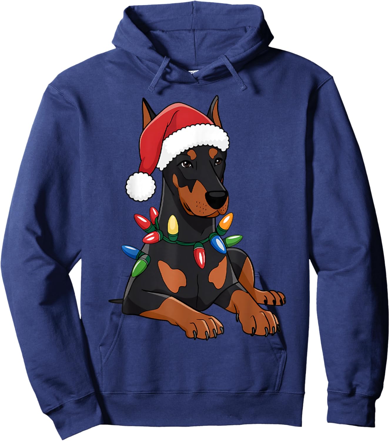 Doberman Santa Christmas Lights Dog Lover Xmas Men Women Hoodie - Hoodie | Navy