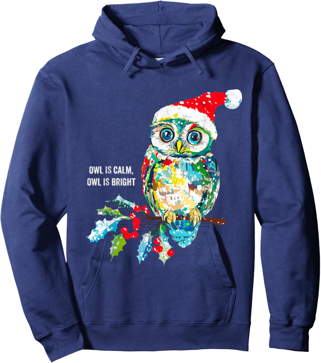 Funny Owl Wearing Santa Claus Hat Christmas Holiday Meme Hoodie - Hoodie | Navy