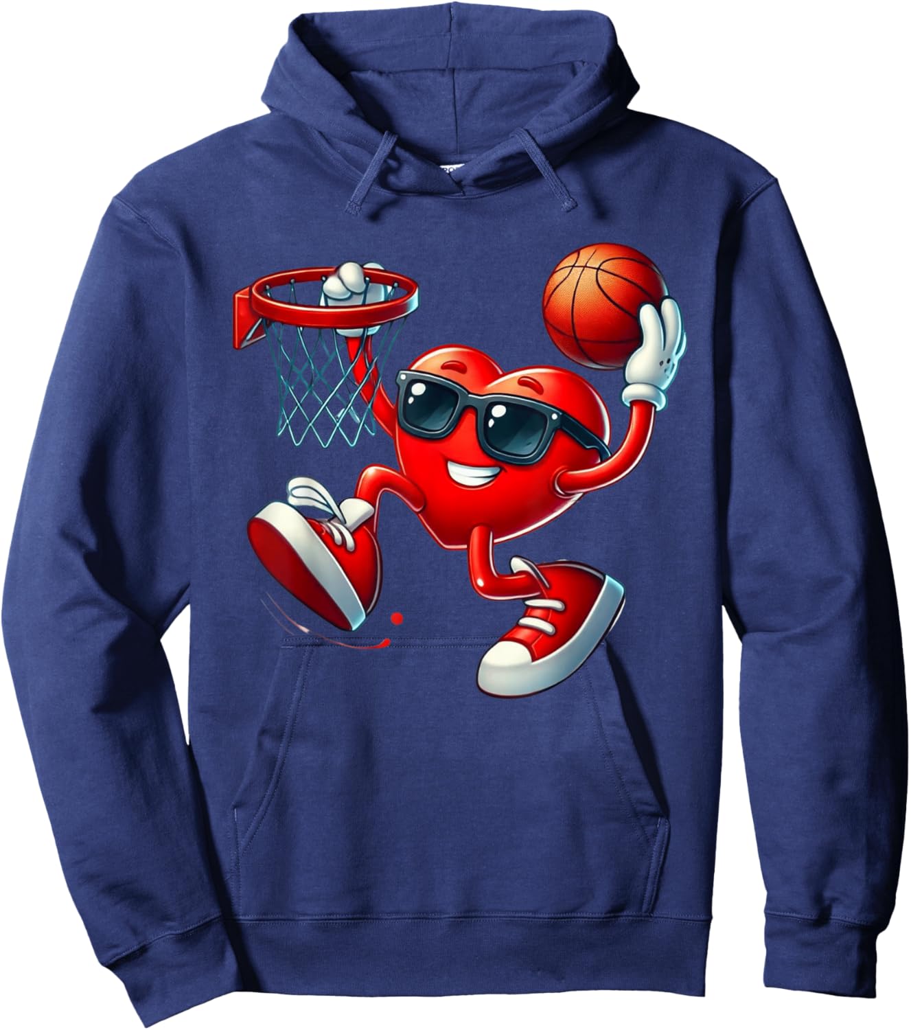 Valentines Day Basketball Funny Red Heart Love Boys Kids Hoodie - Hoodie | Navy