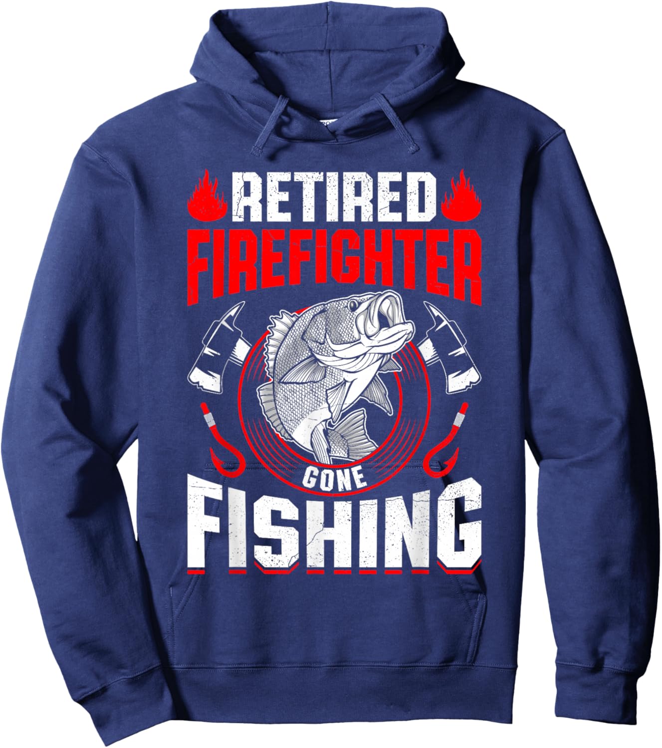 Retired Firefighter Gone Fishing Fun Firefighter Retirement Hoodie - Hoodie | Navy