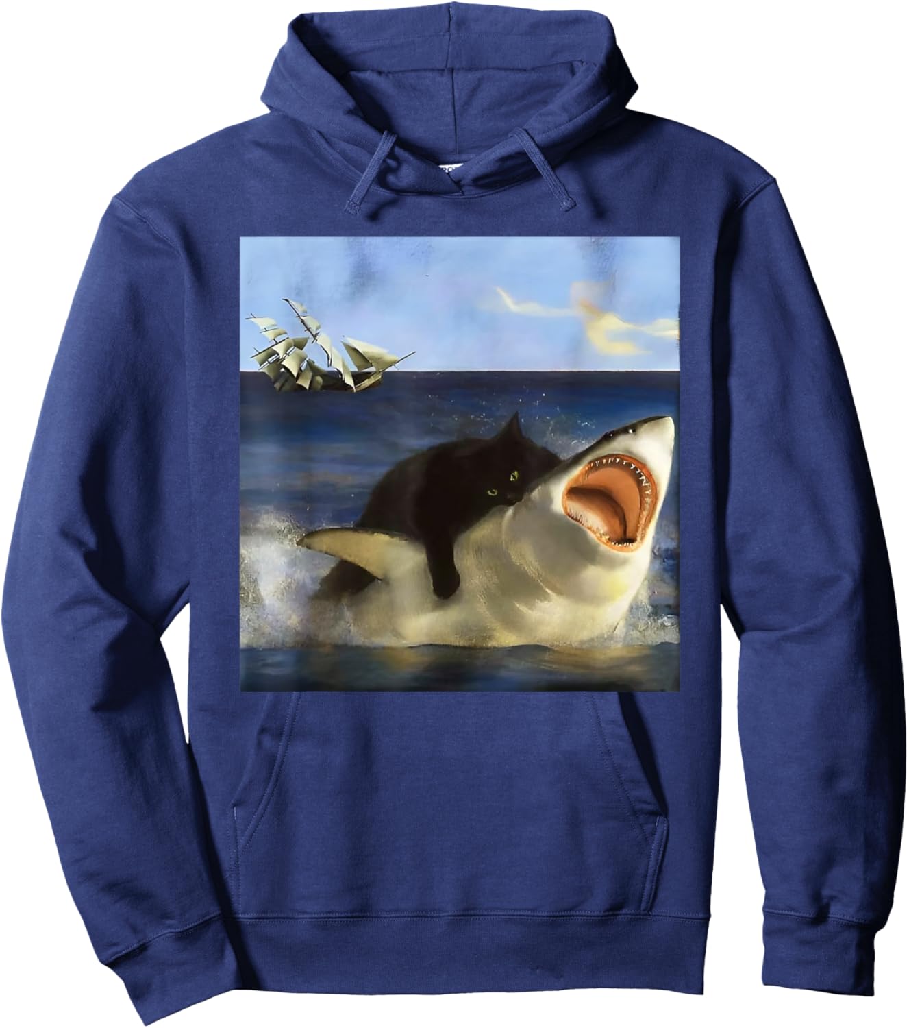 Graphic Cute Kitten Funny Animal Vintage Art Cat Meme Shark Women Girls Kids Hoodie - Hoodie | Navy