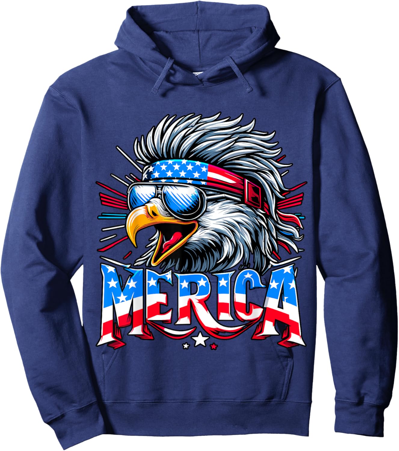 Merica USA Flag American Bald Eagle 4th fo July Hoodie - Hoodie | Navy