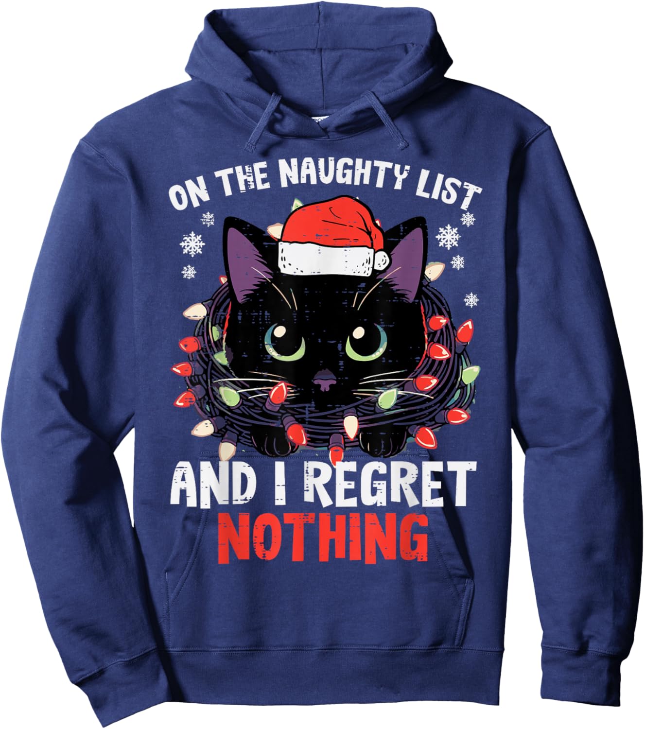 Christmas Cat On Naughty List Funny Xmas Men Women Girls Kid Hoodie - Hoodie | Navy