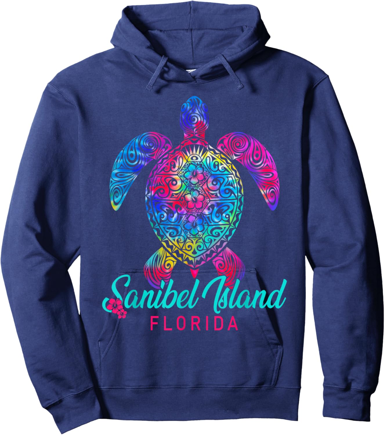 Sanibel Island Florida Tribal Tie Dye Sea Turtle Hoodie - Hoodie | Navy