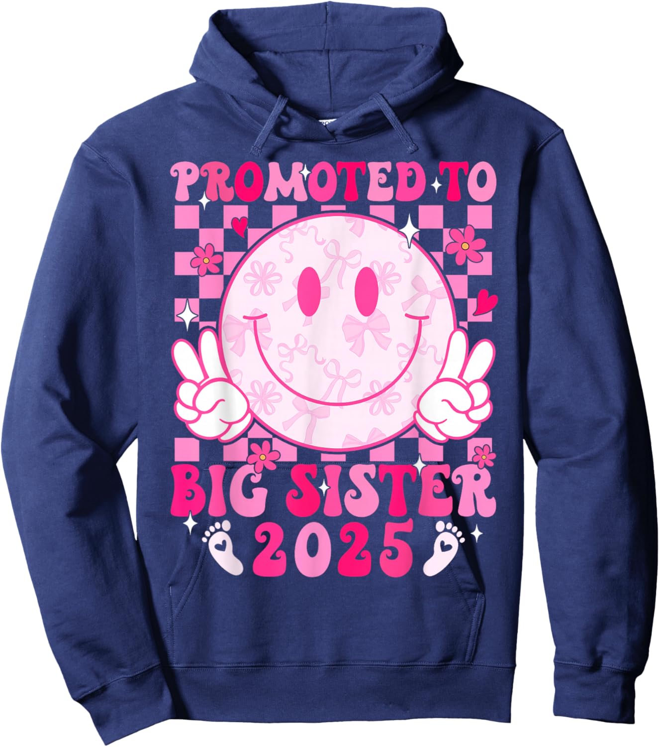 I'm Going to be a Big Sister 2025 Loading Funny Smile Face Hoodie - Hoodie | Navy