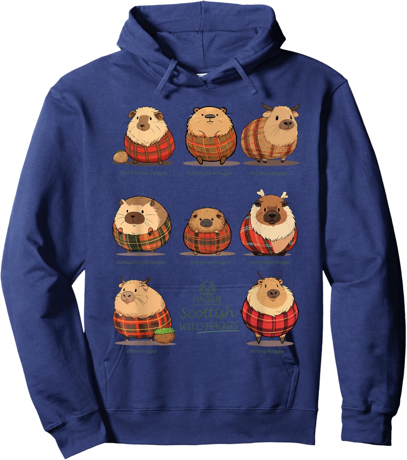 Haggis Wildlife Foundation -Adults Haggis Scottish Wild Haggis Black Small Classic Fit Mandarin Collar Short Sleeve Hoodie - Hoodie | Navy