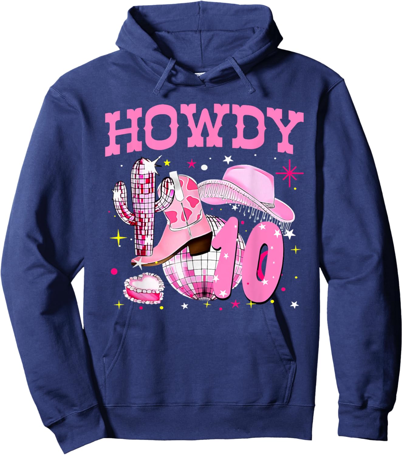 Howdy 10 Years Old Cowgirl 10th Birthday Western Girl Hoodie - Hoodie | Navy