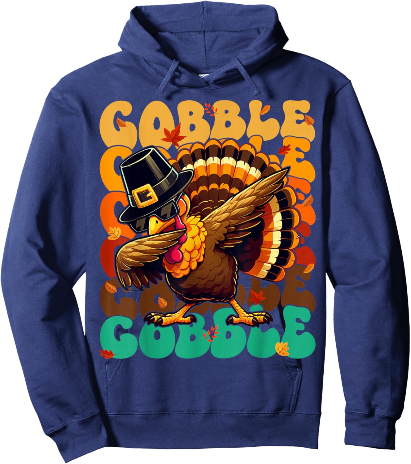 Thanksgiving Dabbing Turkey Gobble Gobble Pilgrim Boys Kids Hoodie - Hoodie | Navy