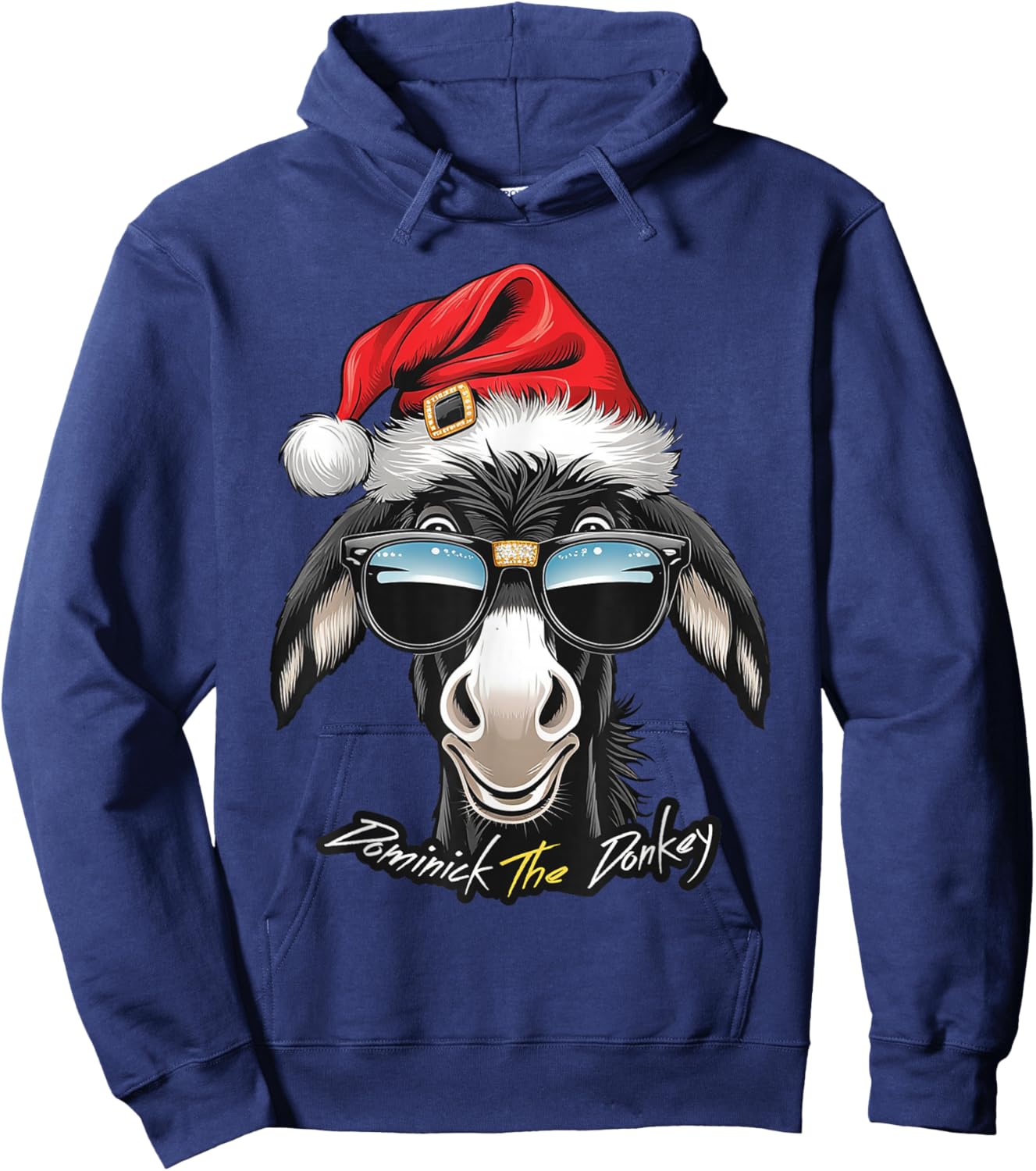 DONKEY FUNNY Dominick The Donkey Funny - -Adults, Blue, Small, Short Sleeve Hoodie - Hoodie | Navy