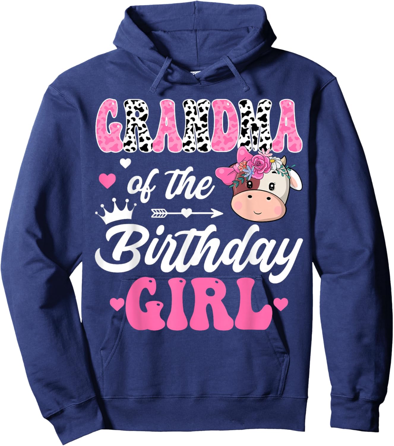 Grandma Of The Birthday Girl Farm Cow 1St Birthday Girl Hoodie - Hoodie | Navy