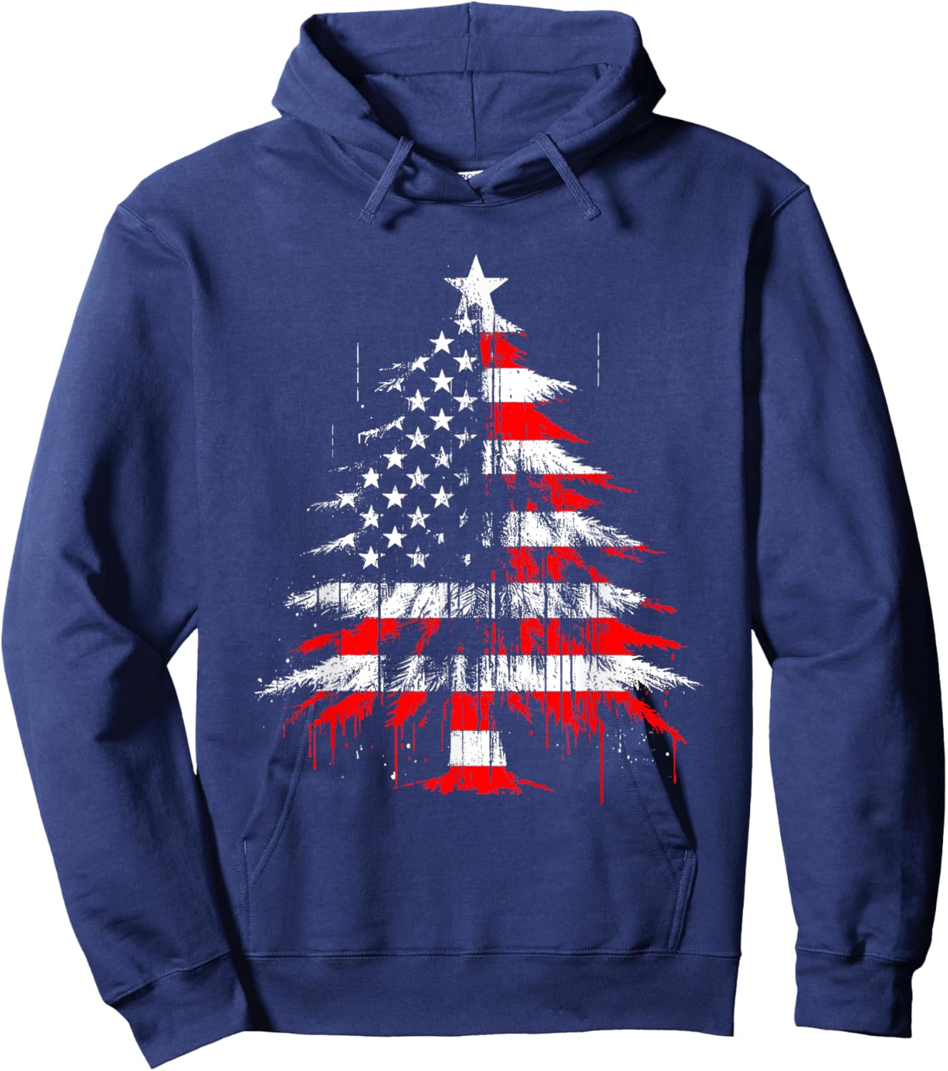 Christmas Tree American Flag - Patriotic USA Xmas Lover Hoodie - Hoodie | Navy
