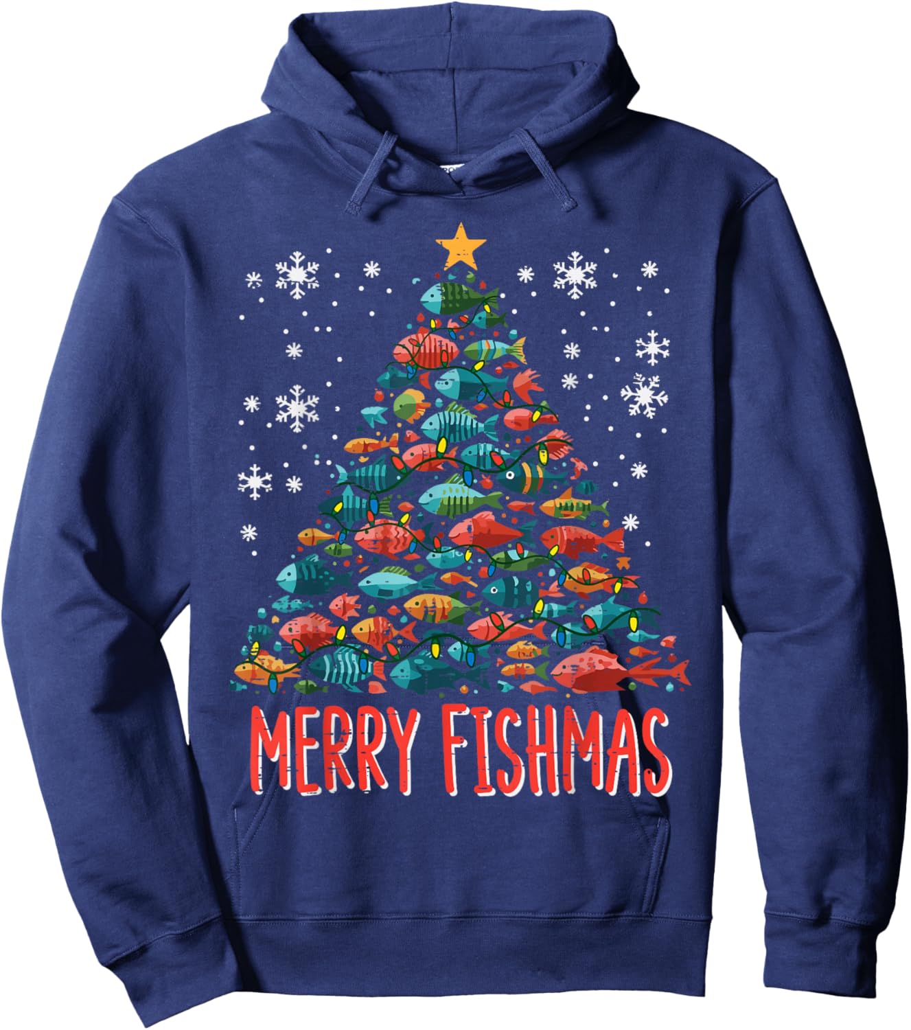 Fish Christmas Tree Merry Fishmas Xmas Boys Kids Men Women Hoodie - Hoodie | Navy
