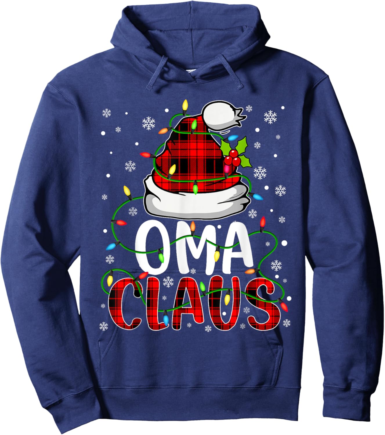 Oma Claus Shirt Christmas Lights Pajama Family Matching Hoodie - Hoodie | Navy