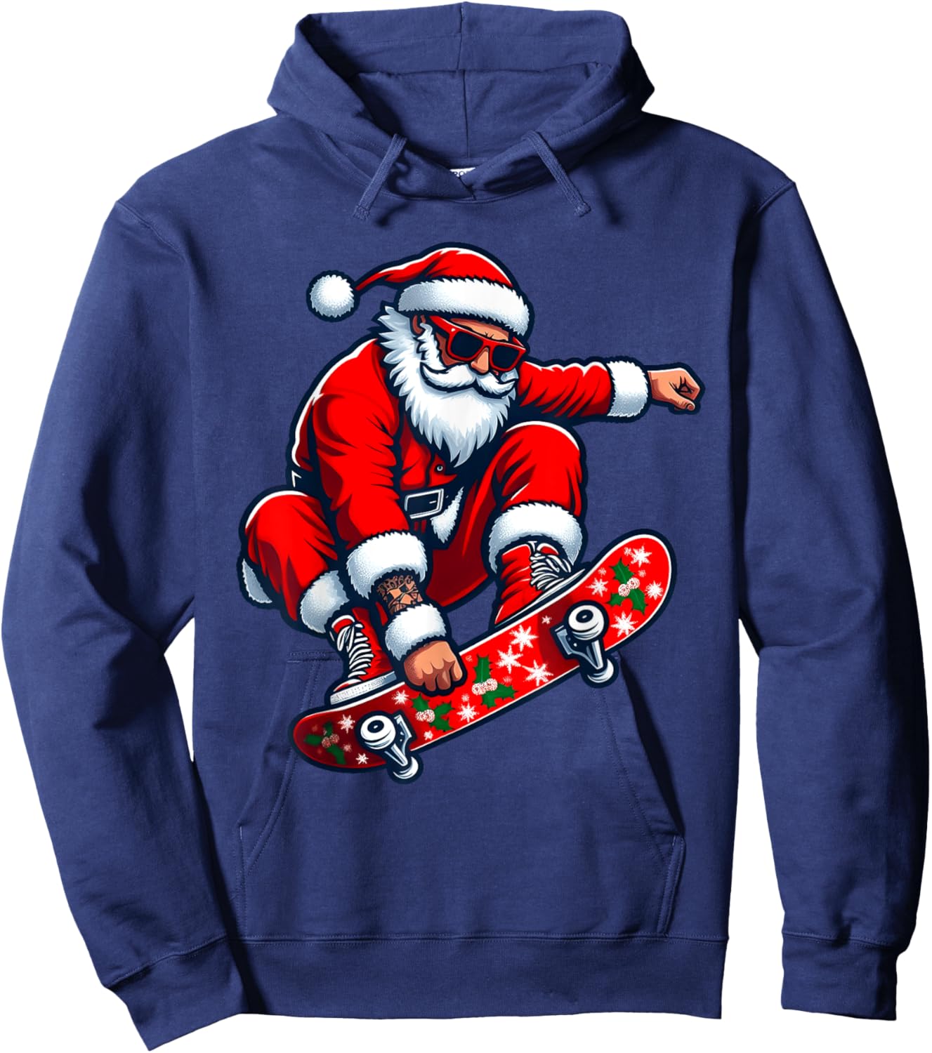 Santa Skateboarding Christmas Pajama Toddler Skateboarders Hoodie - Hoodie | Navy
