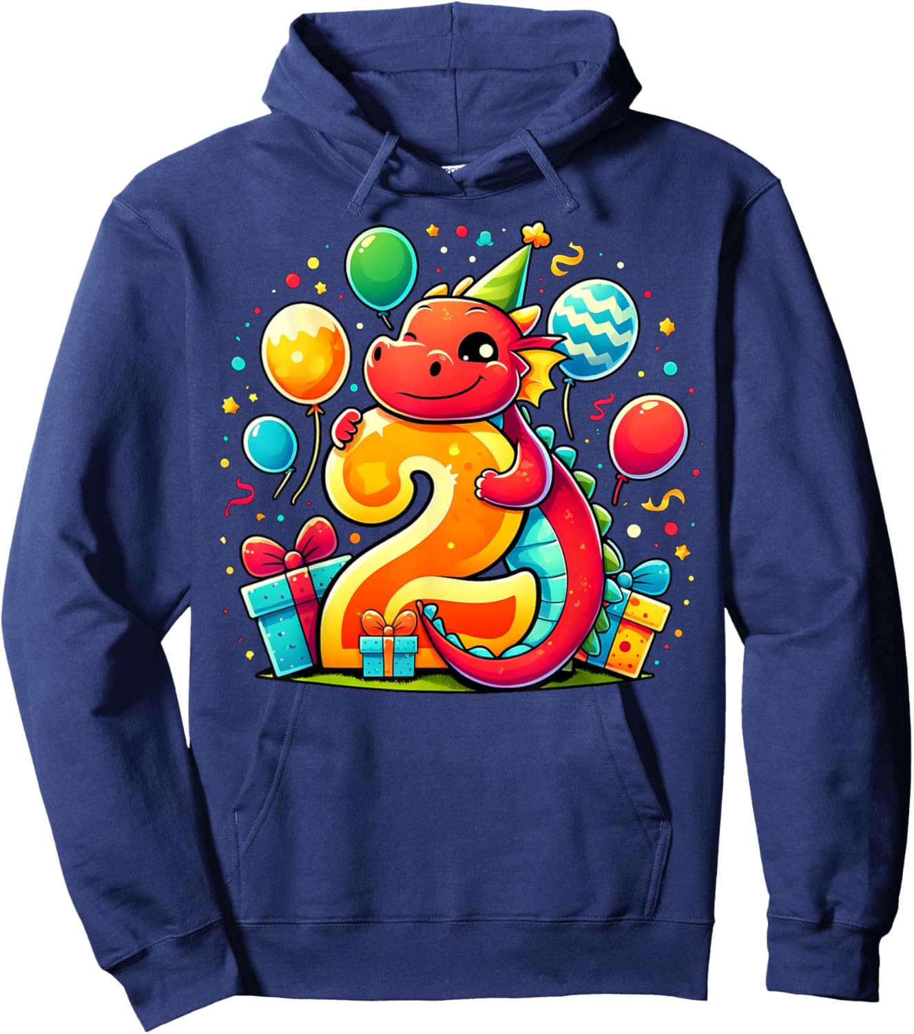 Dragon 2nd birthday boy girl 2 years old second two Dragon Hoodie - Hoodie | Navy