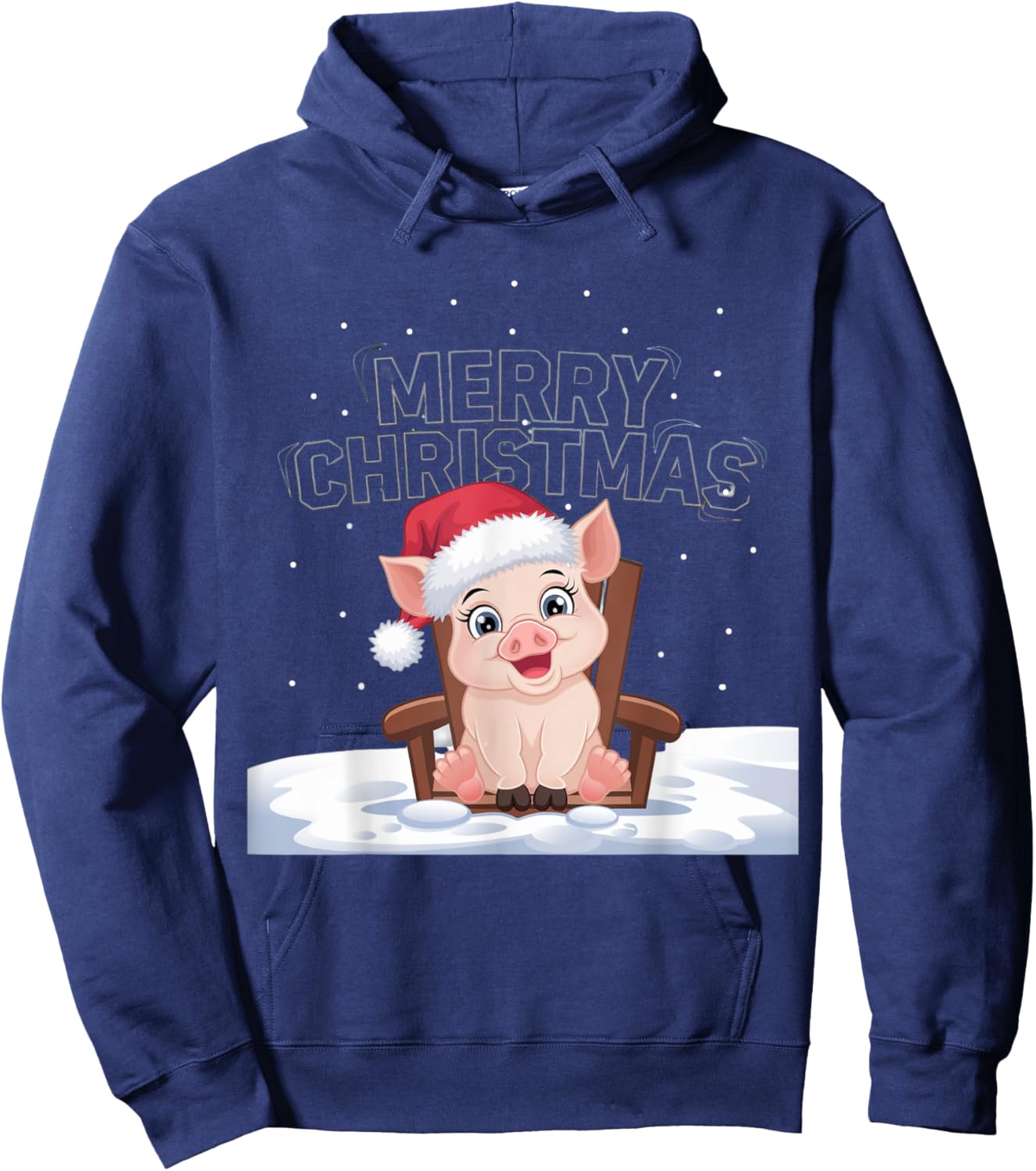 Cute Pig in Santa Hat Merry Christmas Winter Holiday Design Hoodie - Hoodie | Navy