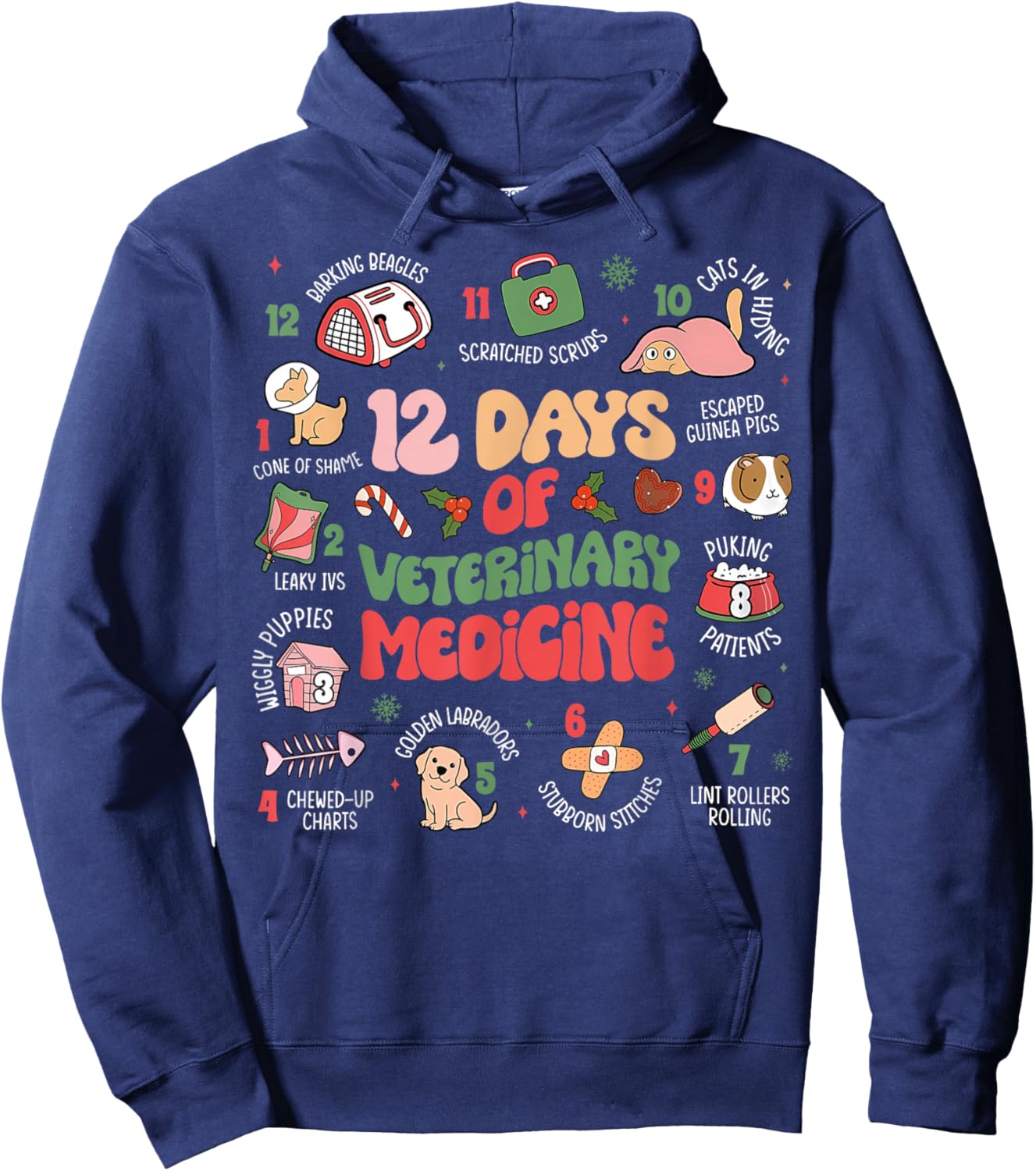 Funny Christmas Vet Tech 12 days of Veterinary Medicine Hoodie - Hoodie | Navy