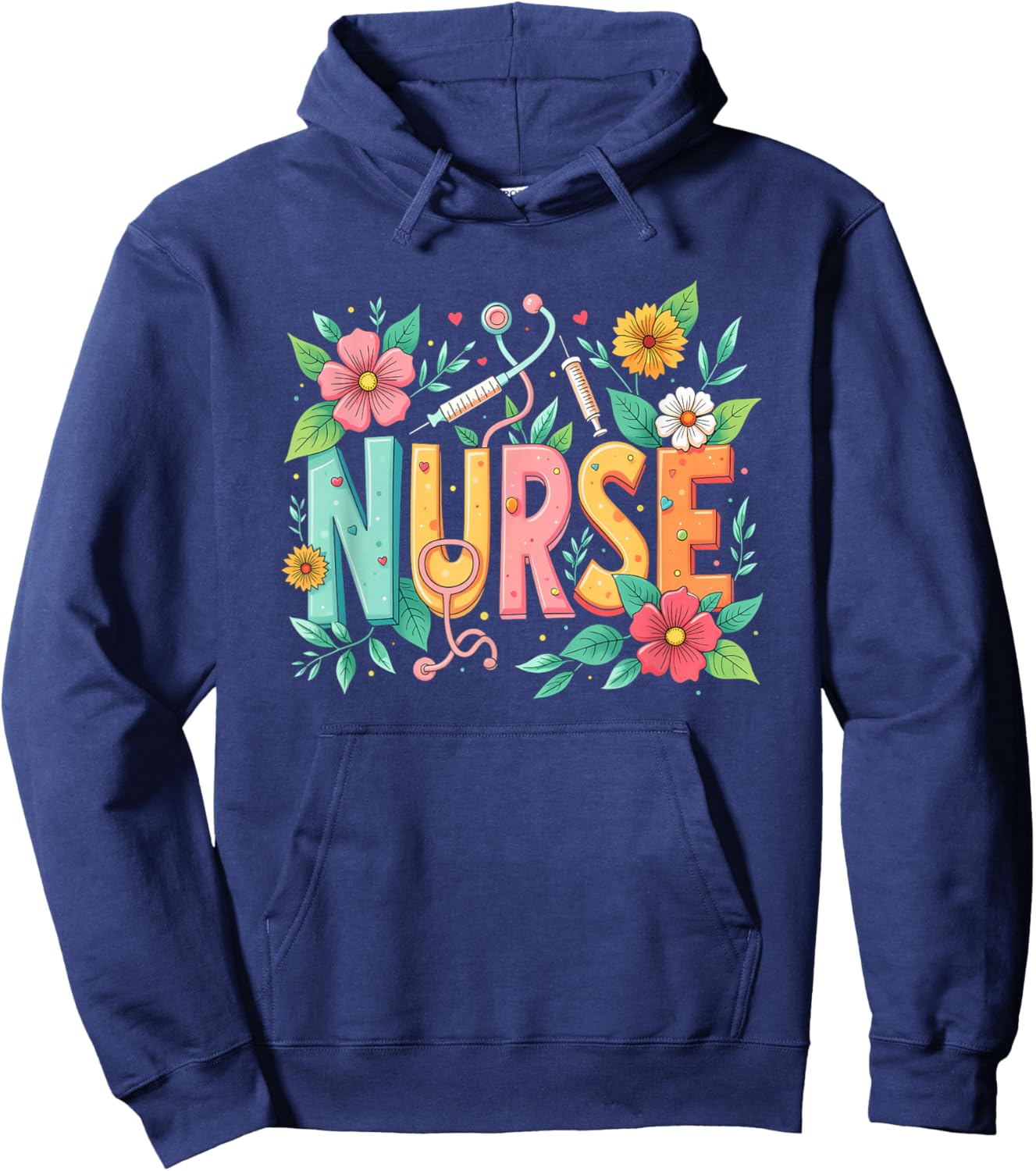 Cute Retro Groovy Nurse Flower Nursing 0CT9JL Hoodie - Hoodie | Navy
