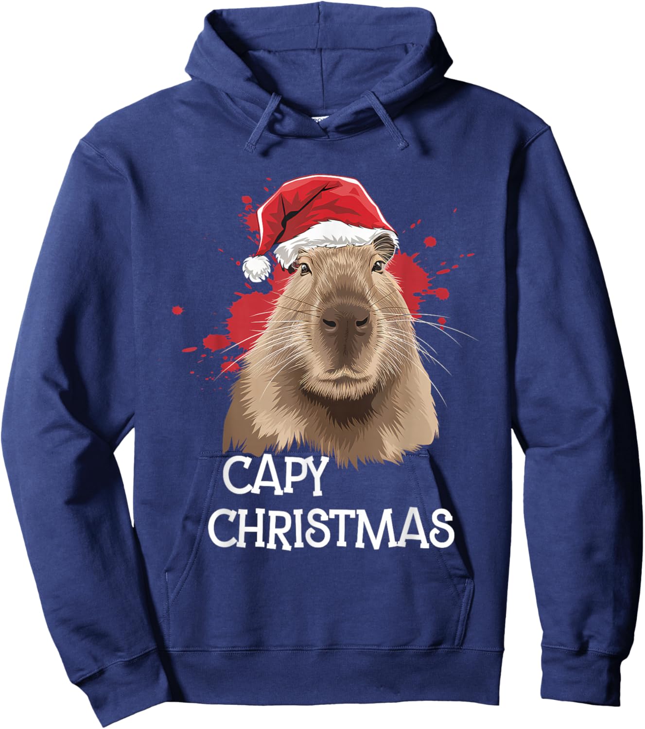 Capy Christmas Xmas Santa Hat Pajama Rodent Animal Hoodie - Hoodie | Navy
