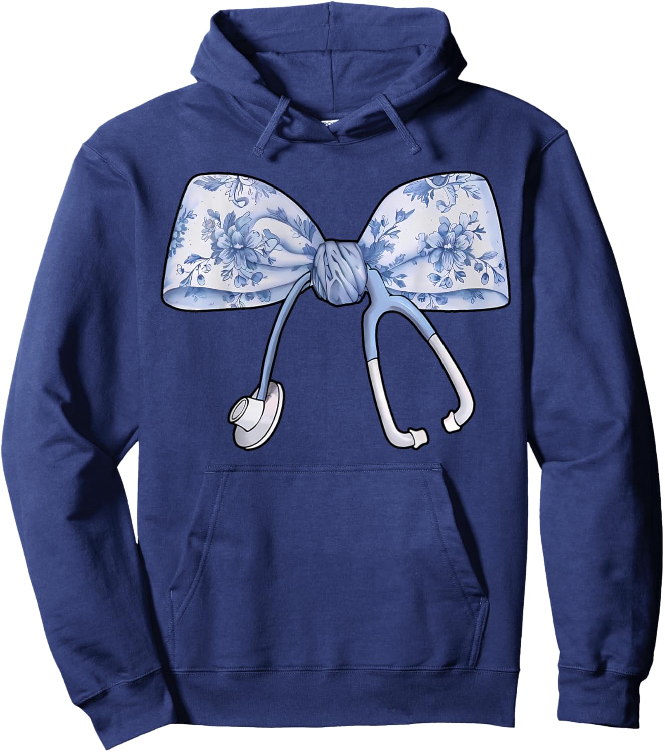 Floral Cute Blue Coquette Bow Stethoscope Registered Nurse Hoodie - Hoodie | Navy