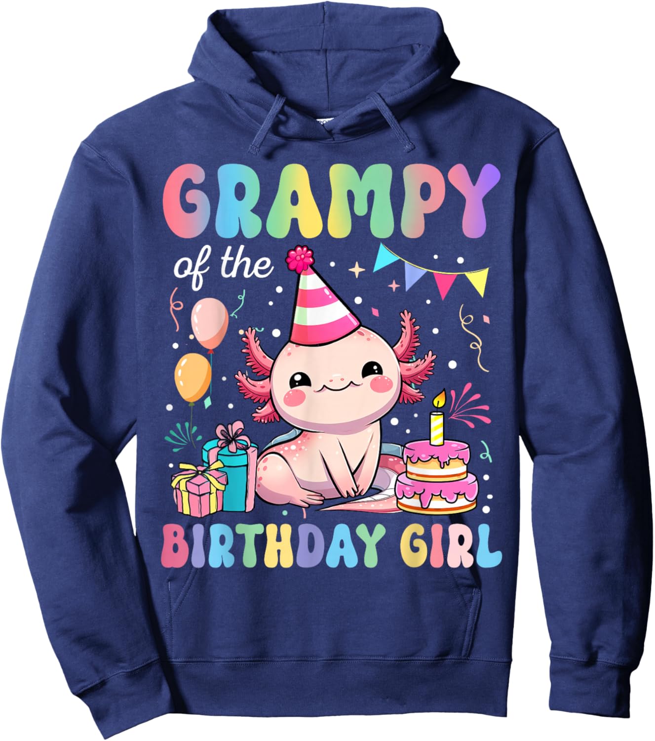 Grampy Of The Birthday Girl Axolotl Bday Party Family Hoodie - Hoodie | Navy