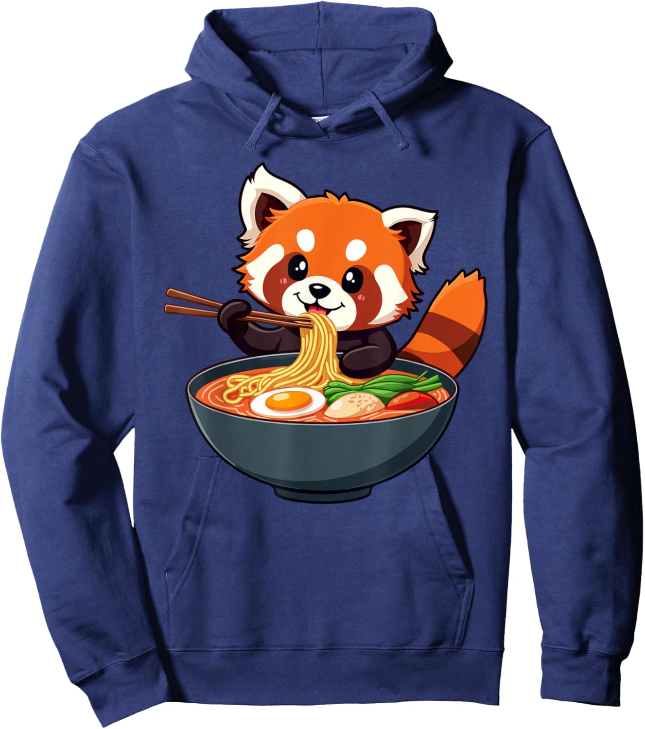 Cute Adorable Red Panda Eating Ramen Noodle Bowl Hoodie - Hoodie | Navy