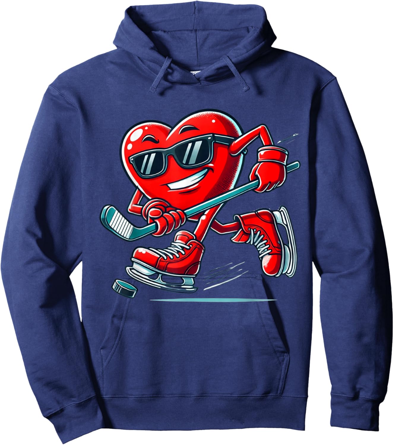 Valentines Day Ice Hockey Funny Red Heart Love Boys Kids Hoodie - Hoodie | Navy