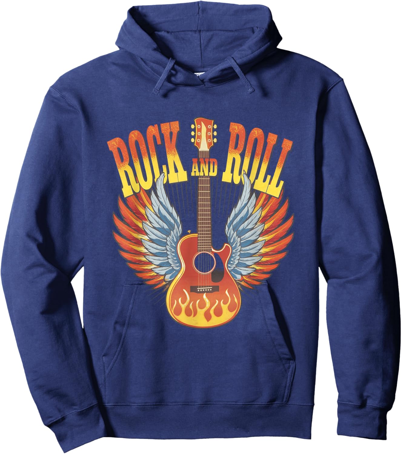 Retro 80s Rock and Roll Music Electric Vintage Guitar Wings Hoodie - Hoodie | Navy