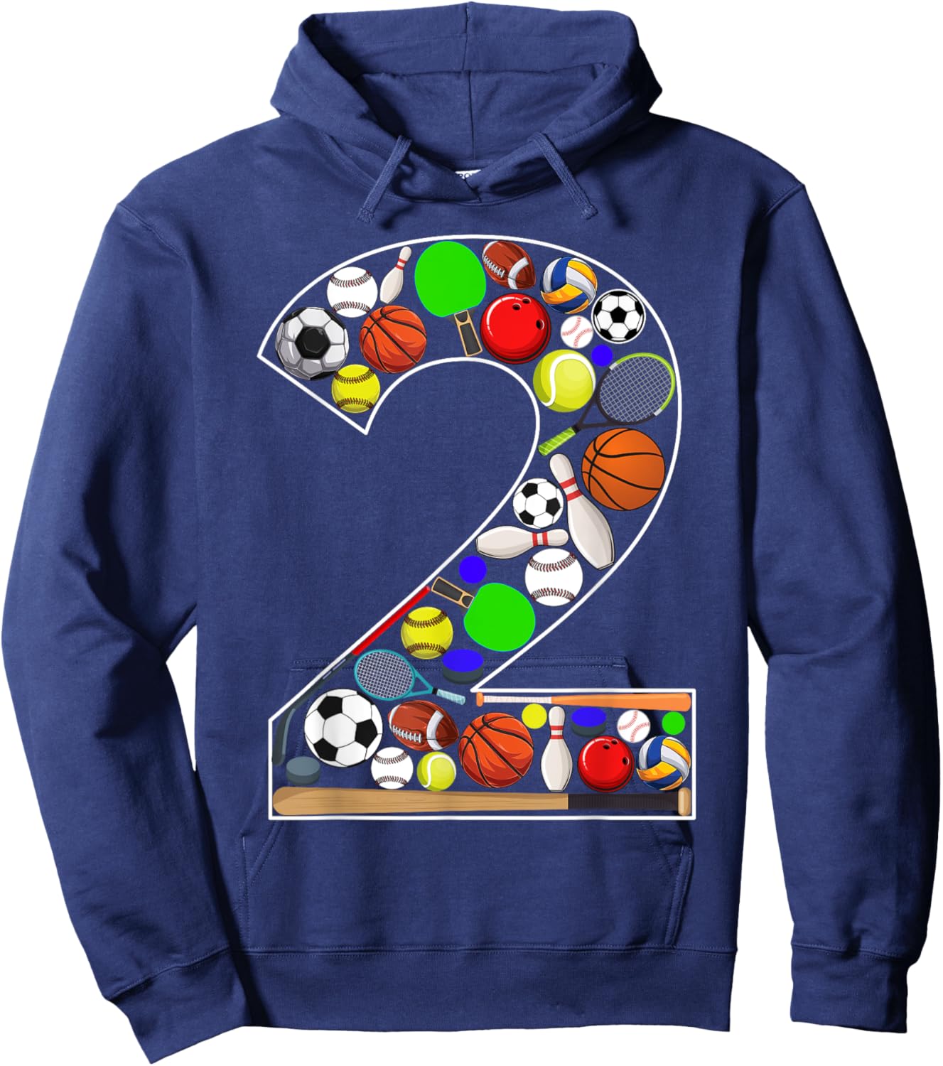 Kids 2nd Birthday Sports Big Number Two 2 Year Old Boy Hoodie - Hoodie | Navy