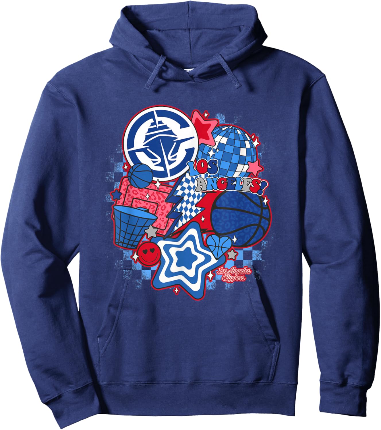 Los Angeles Clippers NBA Psychedelic Basketball Collage - -Adults & Kids - Black - Short Sleeve - Small - Classic Fit - Cotton Blend - NBA Los Angeles Clippers Basketball Hoodie - Hoodie | Navy