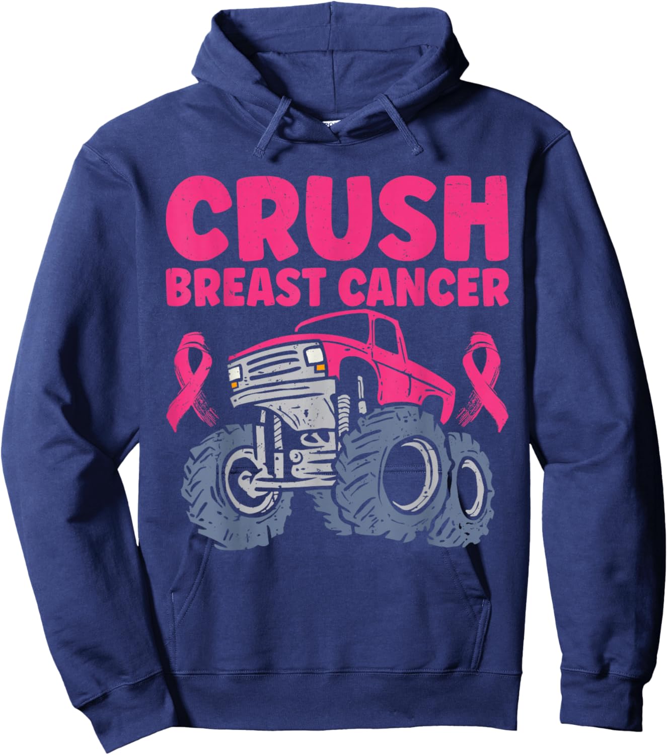 Crush Breast Cancer Awareness Truck pink Women Men Boys Hoodie - Hoodie | Navy
