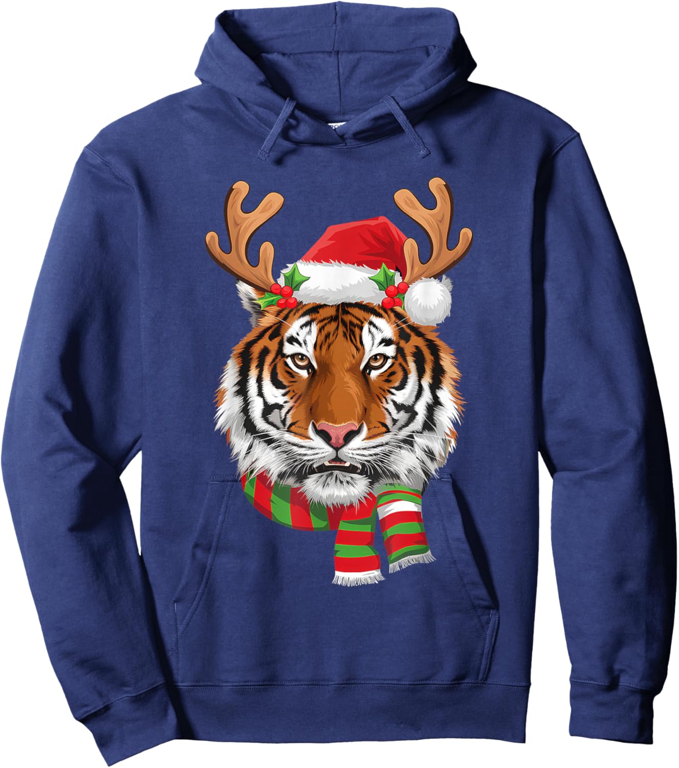 Tiger Reindeer Christmas - Santa Tiger Xmas Tiger Lover Hoodie - Hoodie | Navy