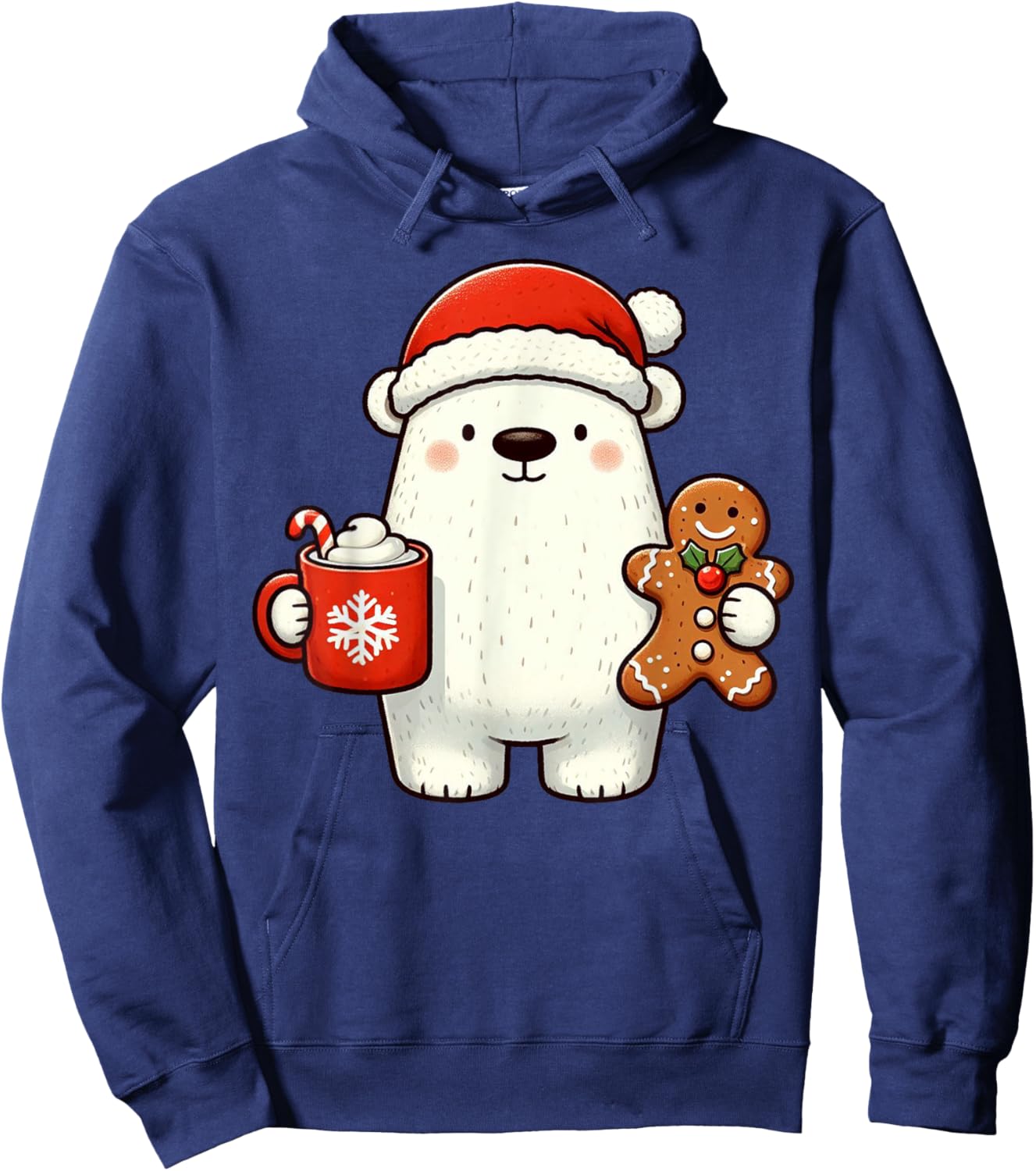 Polar Bear Santa Hat Christmas Holiday Xmas Coffee Cookies Hoodie - Hoodie | Navy