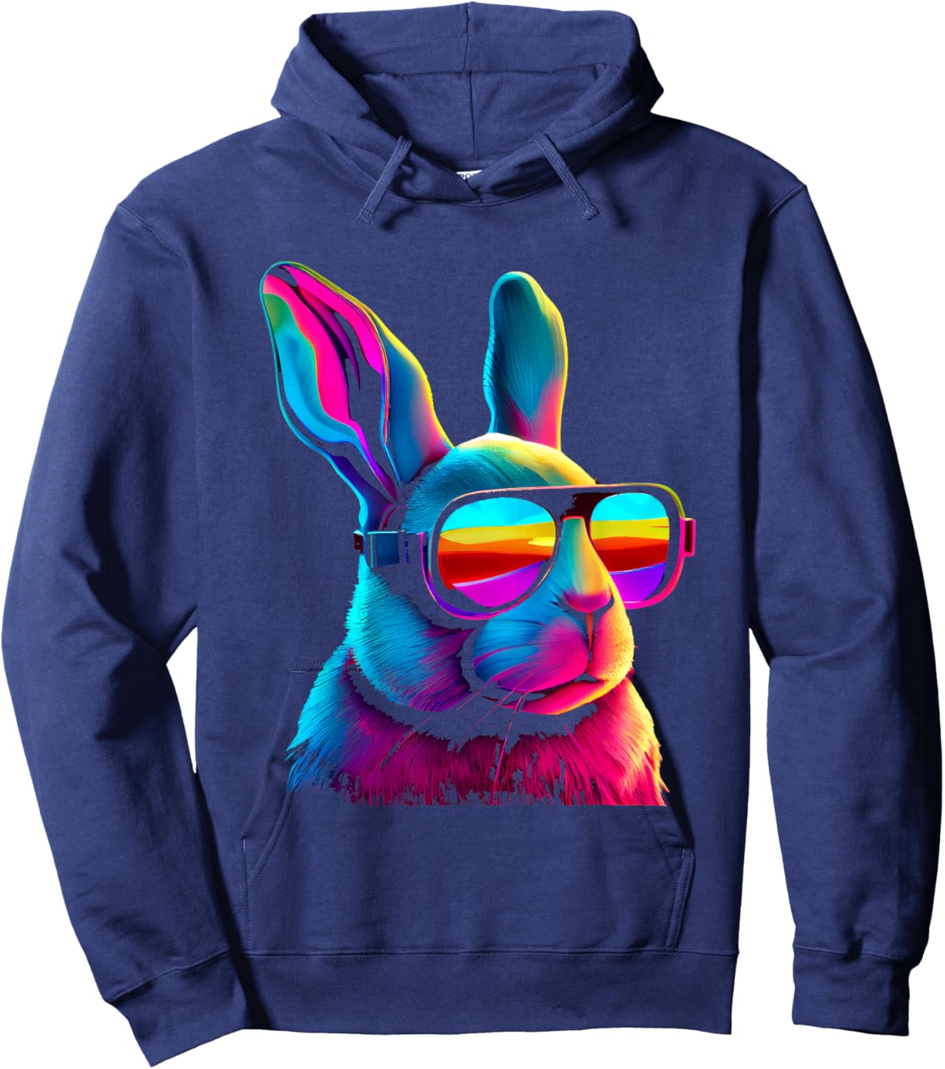Psychedelic Rabbit Colorful Sunglasses Cool Vibe Hoodie - Hoodie | Navy