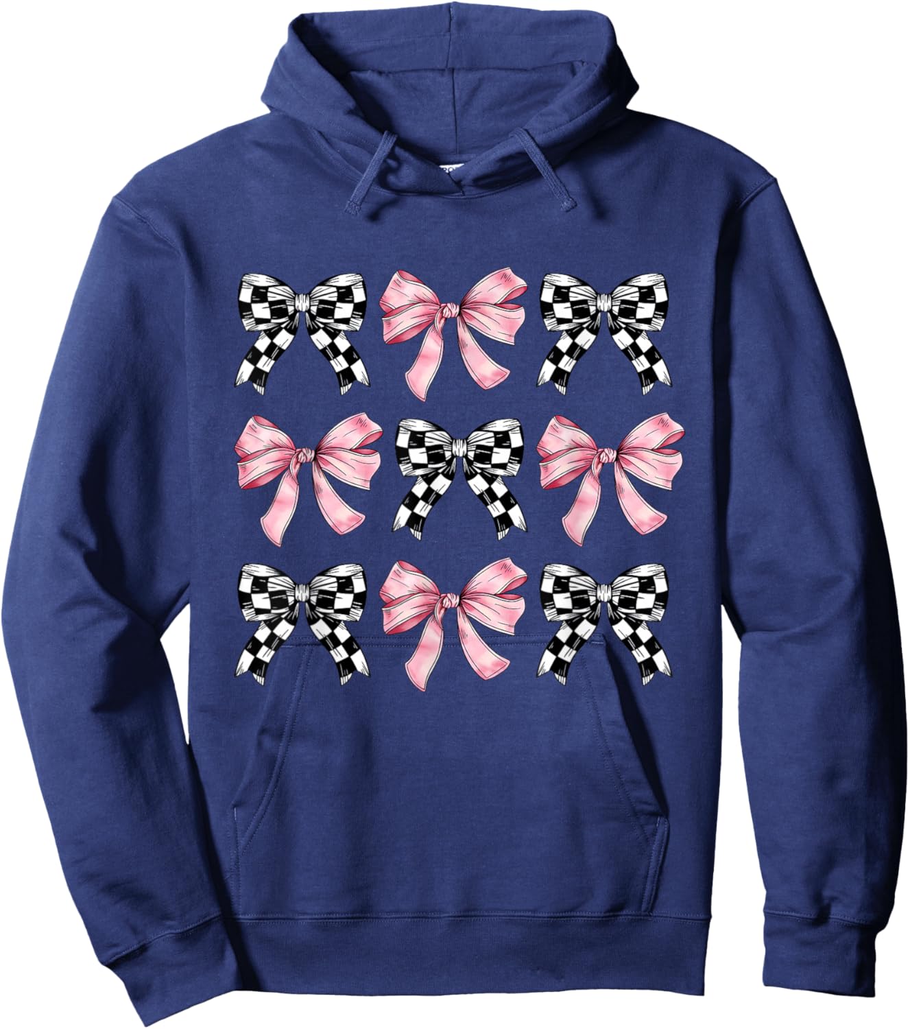 Pink Bows Cute Coquette Checkered Bow y2k Girl Aesthetic Hoodie - Hoodie | Navy