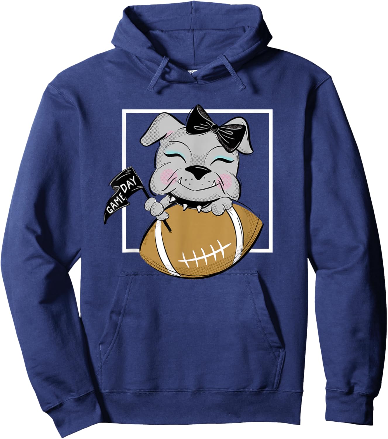 Cute Game Day Bulldog Women and Girls Football Hoodie - Hoodie | Navy