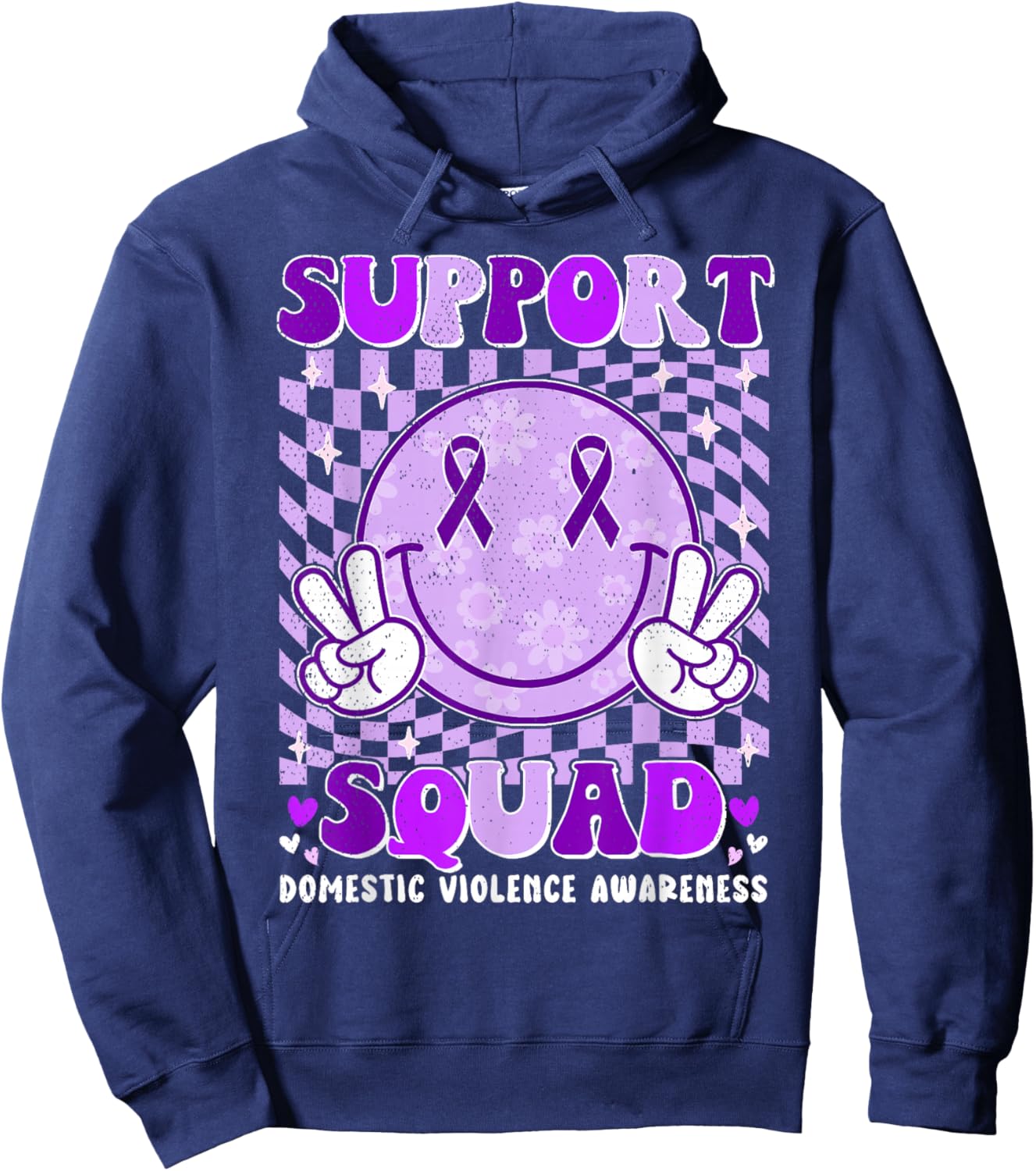 Groovy Domestic Violence Awareness Men Women Support Squad Hoodie - Hoodie | Navy