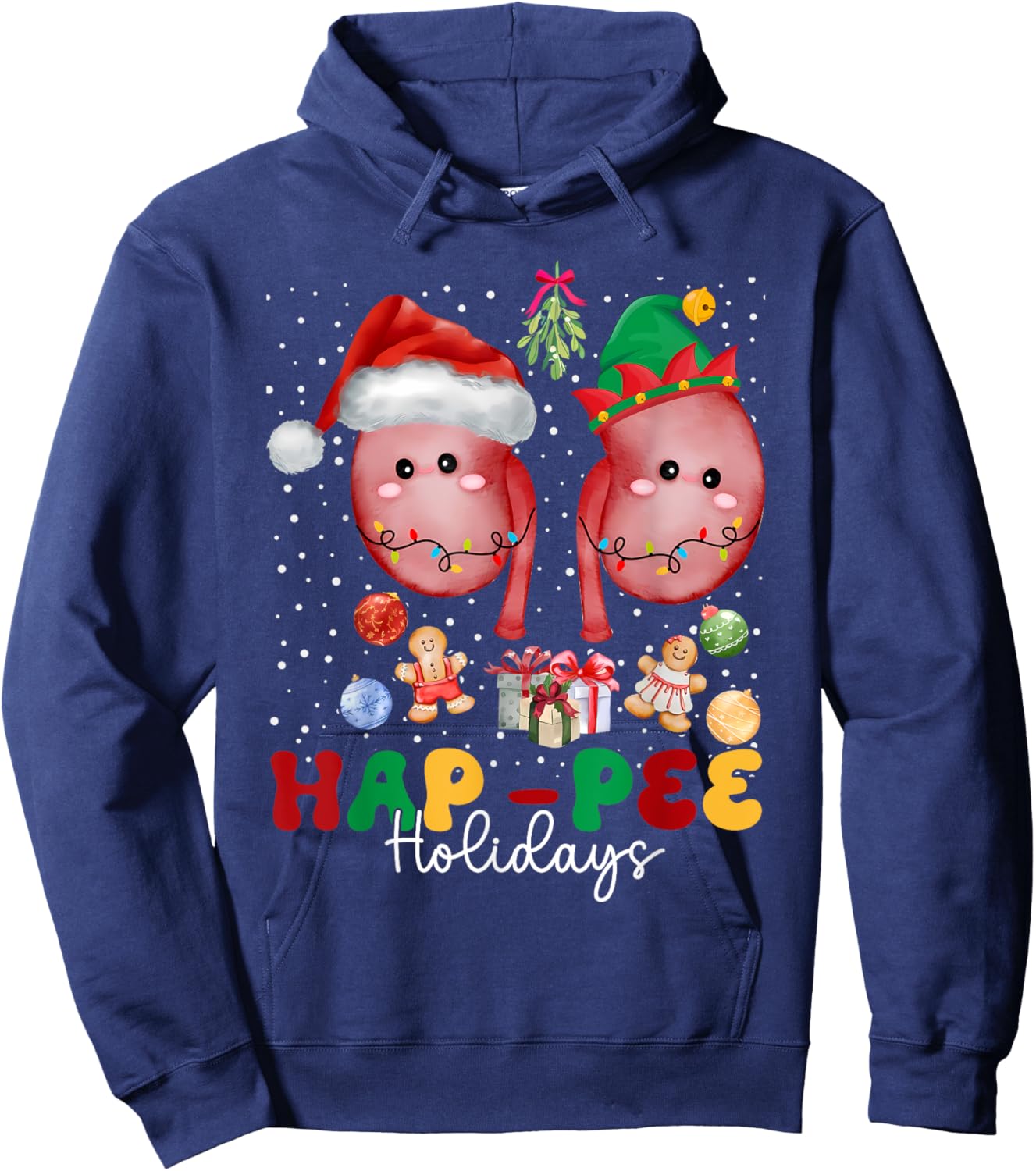 Hap Pee Holidays Christmas Shirt Dialysis Nurse Kidney Xmas Hoodie - Hoodie | Navy