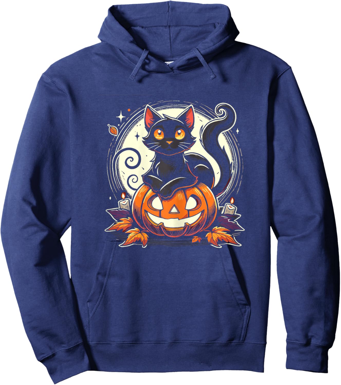 Black Halloween Cat Shirt Retro Fall Costume Hoodie - Hoodie | Navy