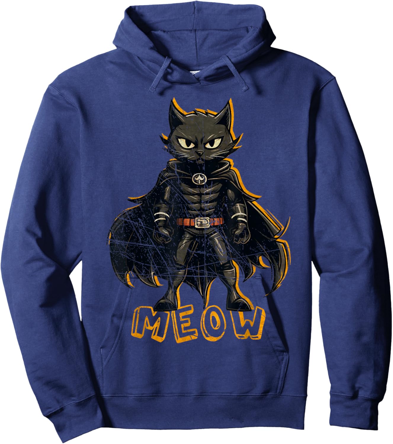Superhero Cat, Meow, Funny Black Cat, Cat With Cape Women Girls Kids Hoodie - Hoodie | Navy