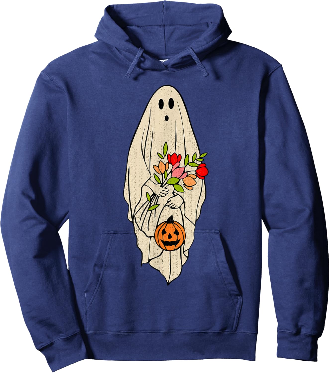 Retro Vintage Ghost Floral Pumpkin Halloween Girls Hoodie - Hoodie | Navy